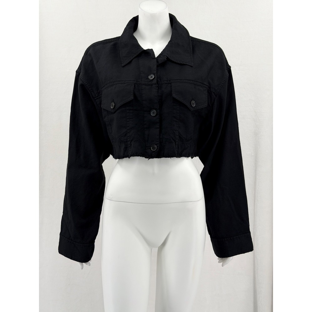 COS Jacket Womens EU Medium Black Crop Raw Hem Button Up Wool Minimalist Neutral